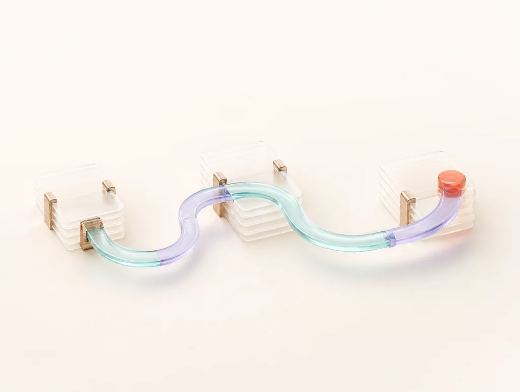 Layered pearl forms linked by a continuous celadon channel